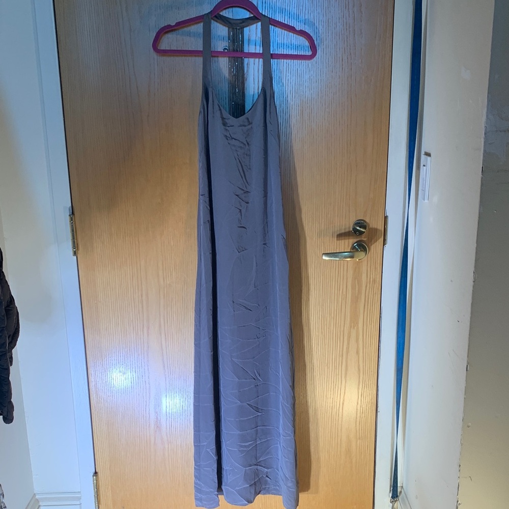 Kenneth Cole 100% Silk Maxi Dress w/ Racer Back Silver Chain Detailing- Lined- 2